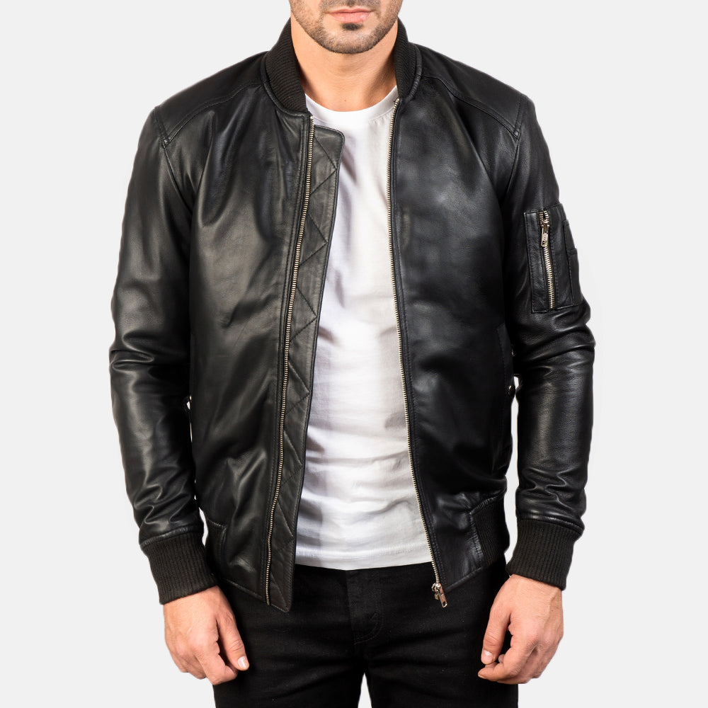 Mens leather baseball jacket sale